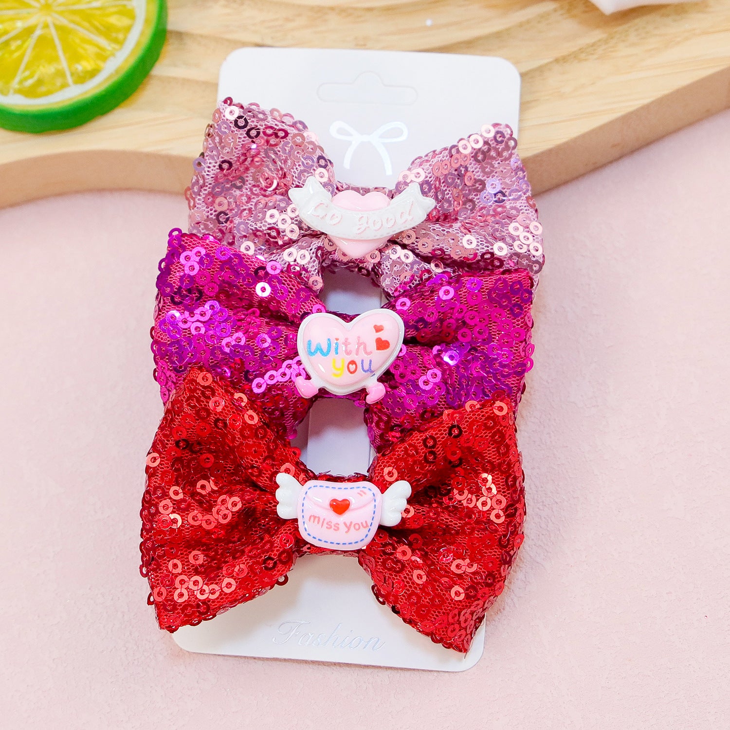 Wholesale Valentine's Day Love Fabric Bow Hair Clips